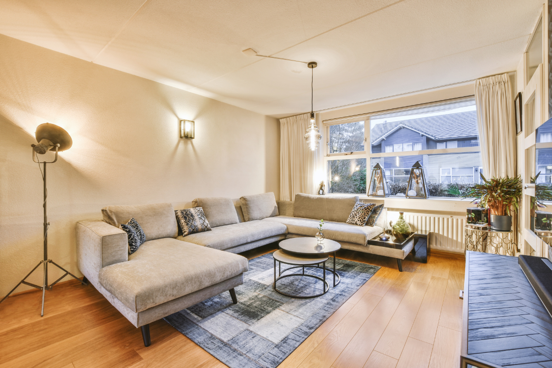 Living room with wall and ceiling lights