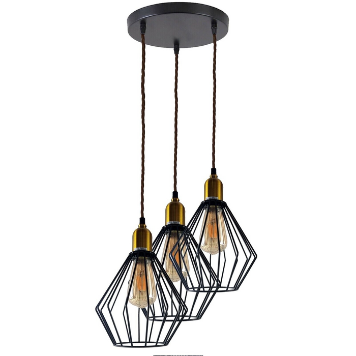 industrial Vintage Retro 3 head Round Ceiling Wire Cage Pendant Light