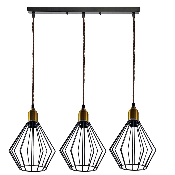 industrial Vintage Retro 3 head Rectangle Ceiling Wire Cage Pendant Light