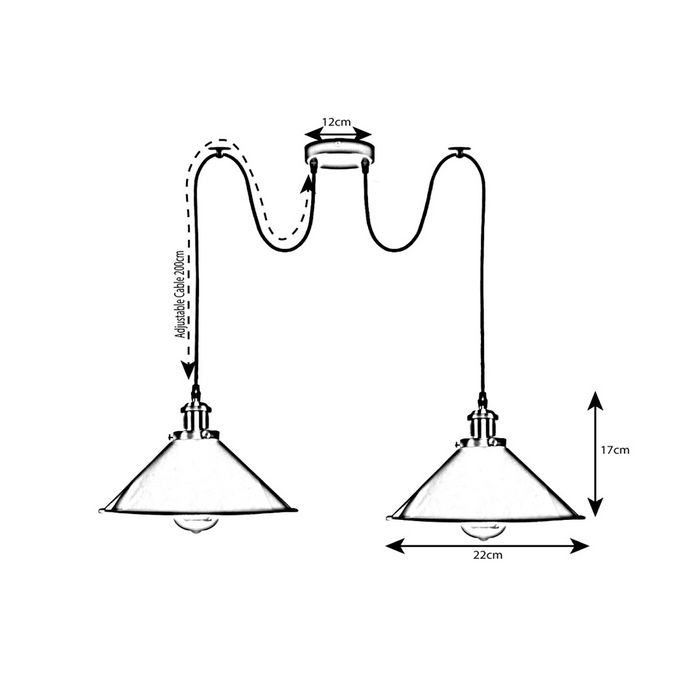 Grijze 2-weg retro industriële plafondlamp E27 hanglamp