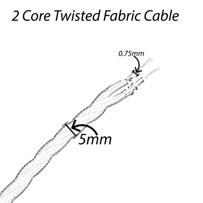 5 m grijze 2-aderige 8 ampère gedraaide elektrische stoffen kabel van 0,75 mm