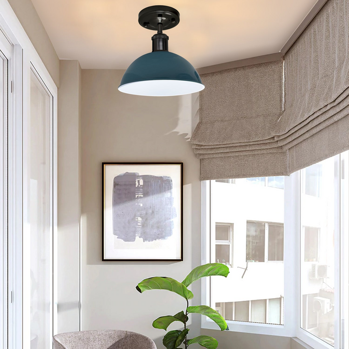Vintage industriële loft-stijl metalen plafondlamp moderne blauwe koepel hangende lampenkap