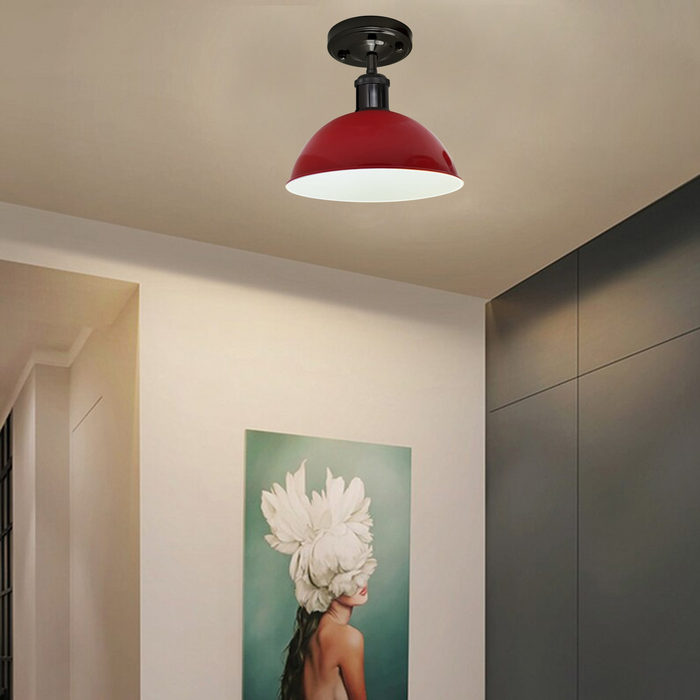 Vintage Industrial Loft Style Metal Ceiling Light Modern Red Dome Pendant Lampshade