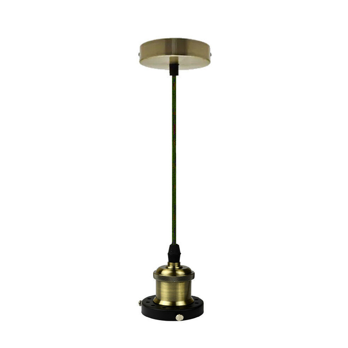 Vintage Green Brass Pendant Lamp Set