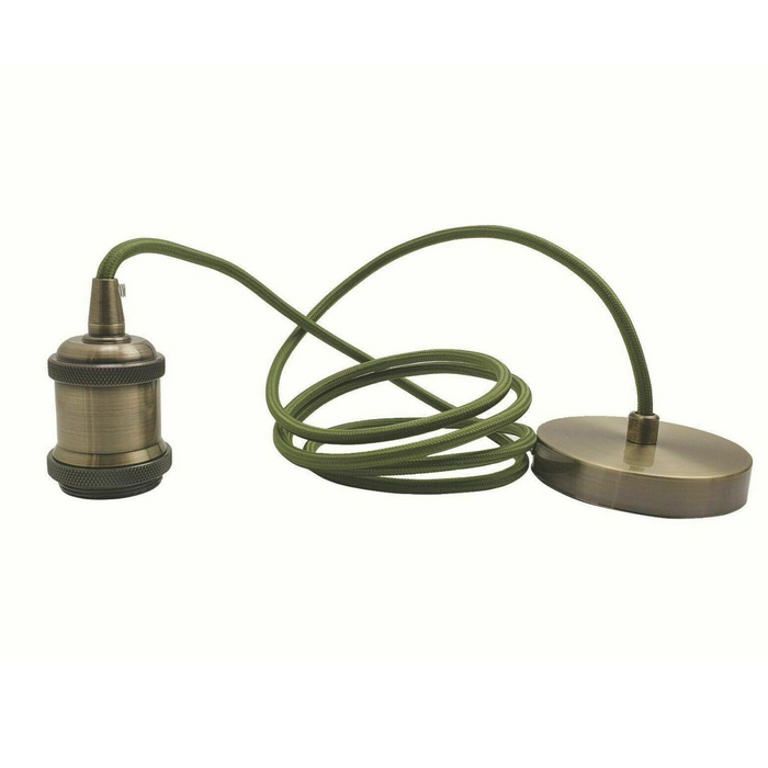2m Army Green Round Cable E27 Base Green Brass
