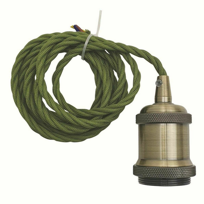 1m Army Green Twisted Cable E27 Base Green Brass Holder