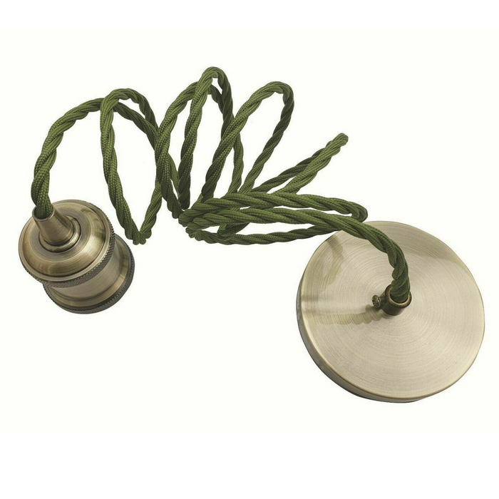 1m Army Green Twisted Cable E27 Base Green Brass Holder