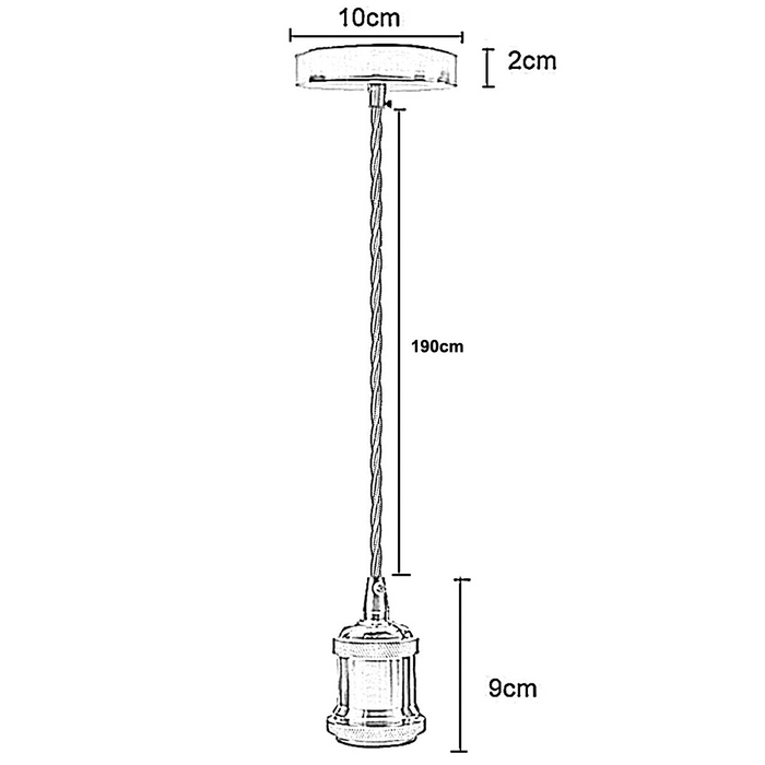 2 m zwarte gedraaide kabel E27-basishanger zwarte houder