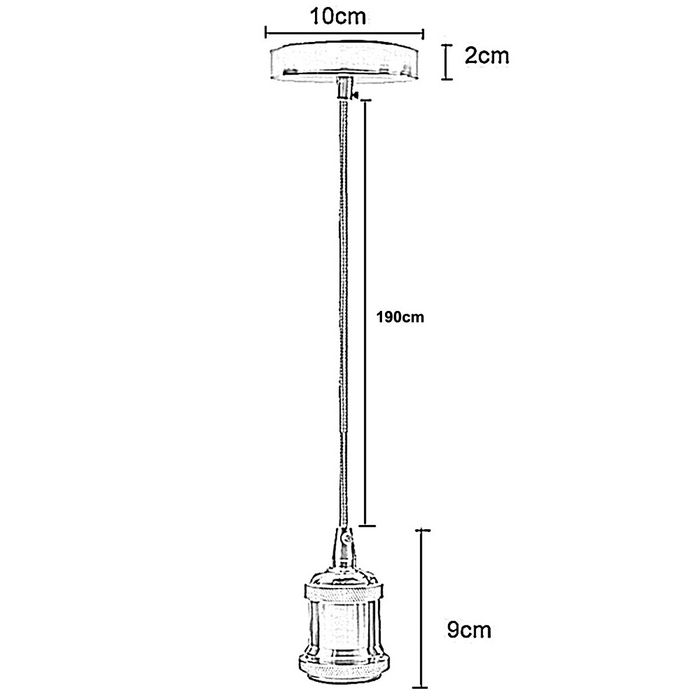 2m Grey Round Cable E27 Base White Pendant Holder