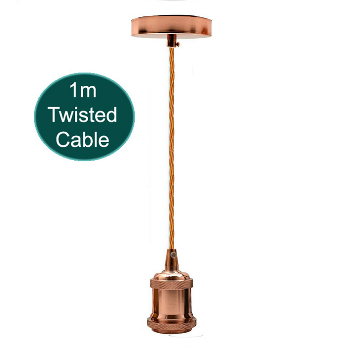 1m Rose Gold Twisted Cable E27 Base Rose Gold Holder
