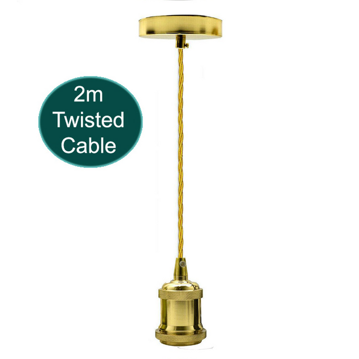 2m Gold Twisted Cable E27 Base Pendant French Gold Holder