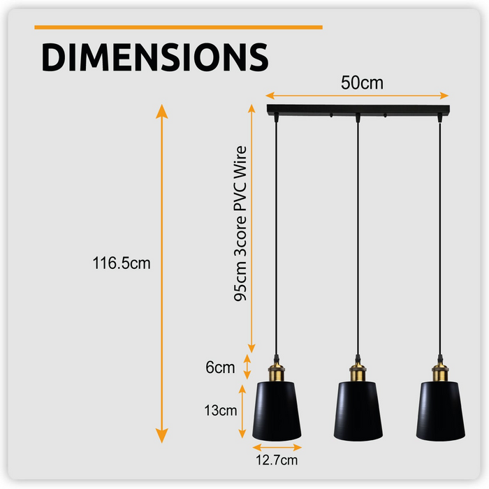 3 Head Black Vintage Industrial Ceiling Hanging Light Shade Loft Style Metal Ceiling Pendant