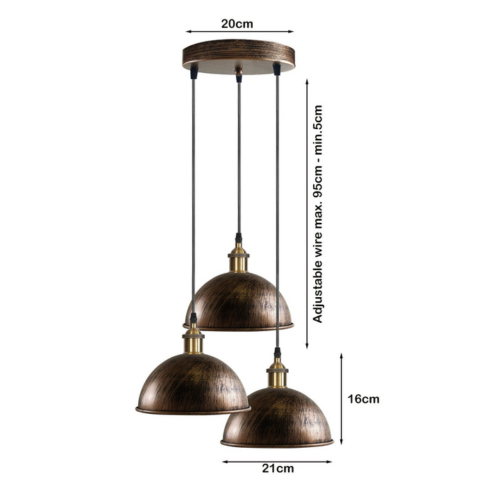 Industrial Vintage Loft Bar Chandelier 3 hanging Pendant Light Fittings Metal Shade,Hanging Cluster Ceiling 3 Lights Fixture