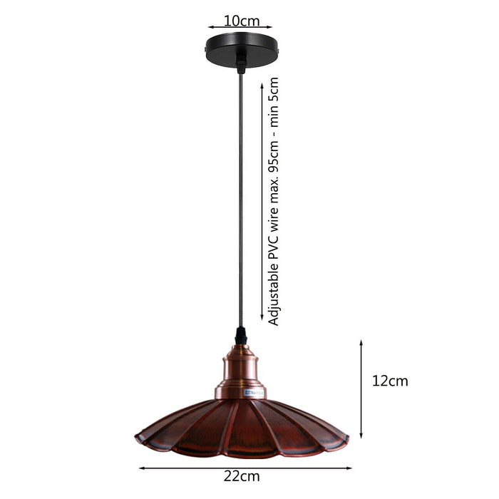 Rustieke rode golvende metalen plafondhanglamp ~1486