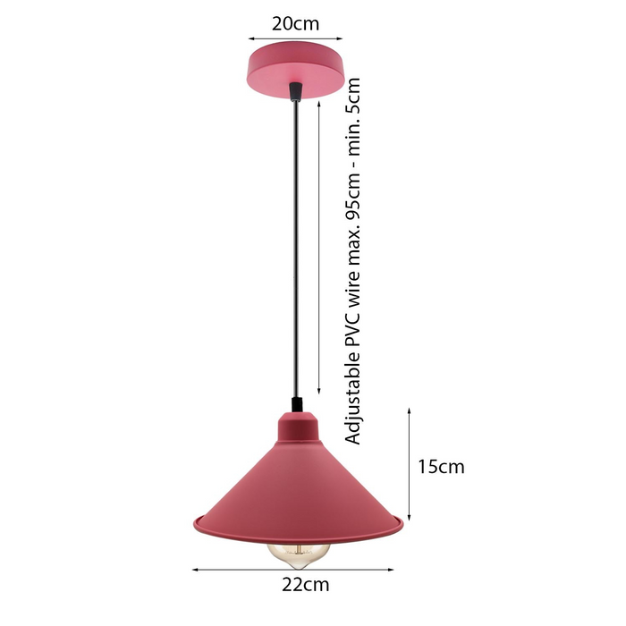Retro industriële hangende kroonluchter plafond kegel schaduw roze kleur vintage metalen hanglamp
