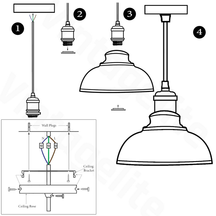 Retro Pendant Light Shade Vintage Industrial Ceiling Lighting LED Restaurant Loft With Free Bulb