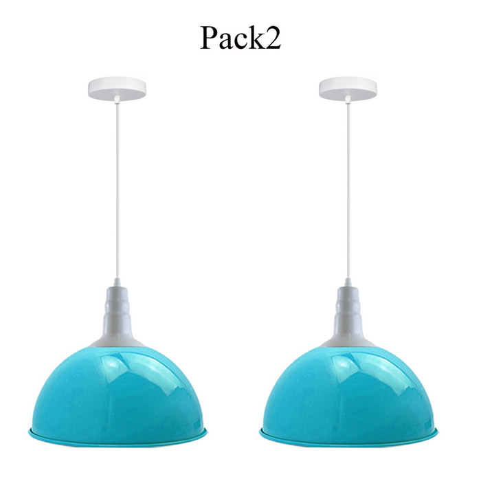 2 Pack Lampshade Vintage Industrial Metal Blue Ceiling Pendant Lights Shade