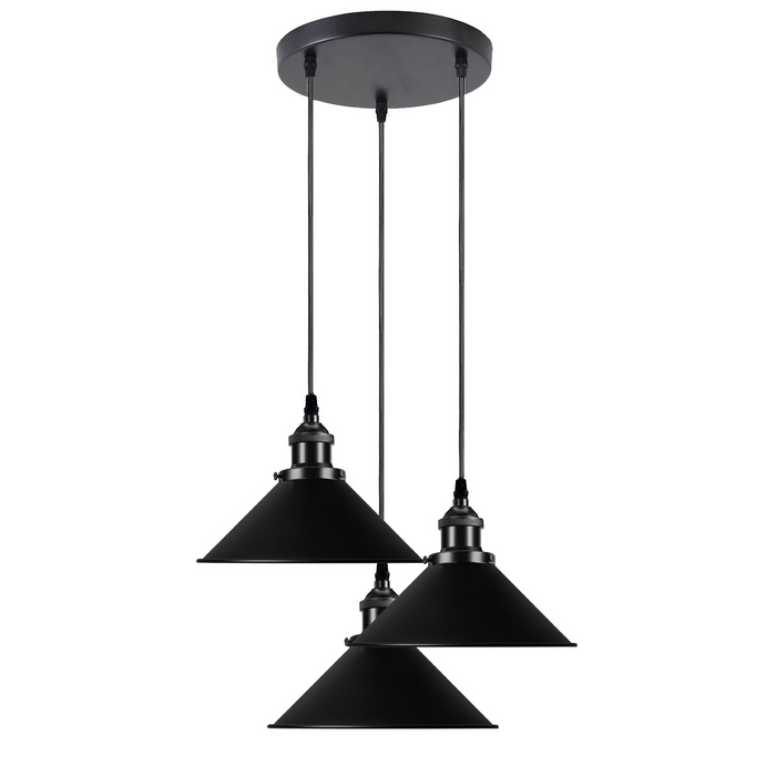 Vintage Ceiling Adjustable Hanging Black Metal Cone Shade Pendant Light Fixture