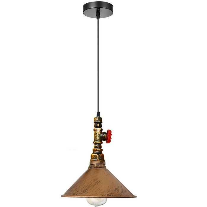 Industrial Vintage Ceiling Pendant Lights Metal Pipe Brushed Colour Lampshades