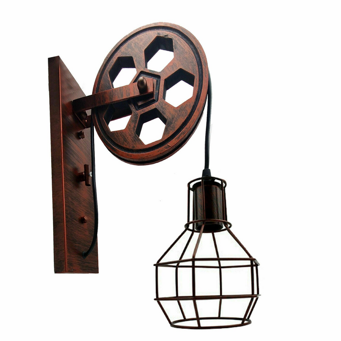 Rustic Red Loft Style Wall lamp Antique Lift Retractable Pulley Wall Lighting