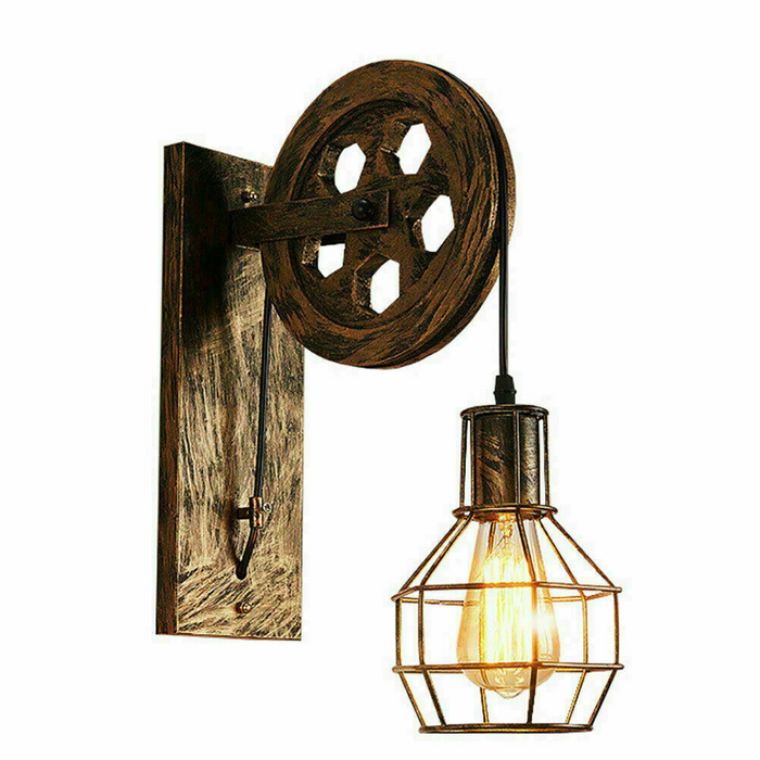 Brushed Copper Vintage Wheel Wall Light Retro Water Pipe Wall Lights Loft