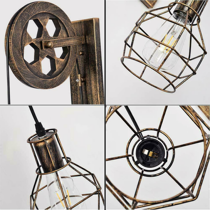 Geborsteld koperen vintage wielwandlamp Retro waterpijpwandlampen Loft