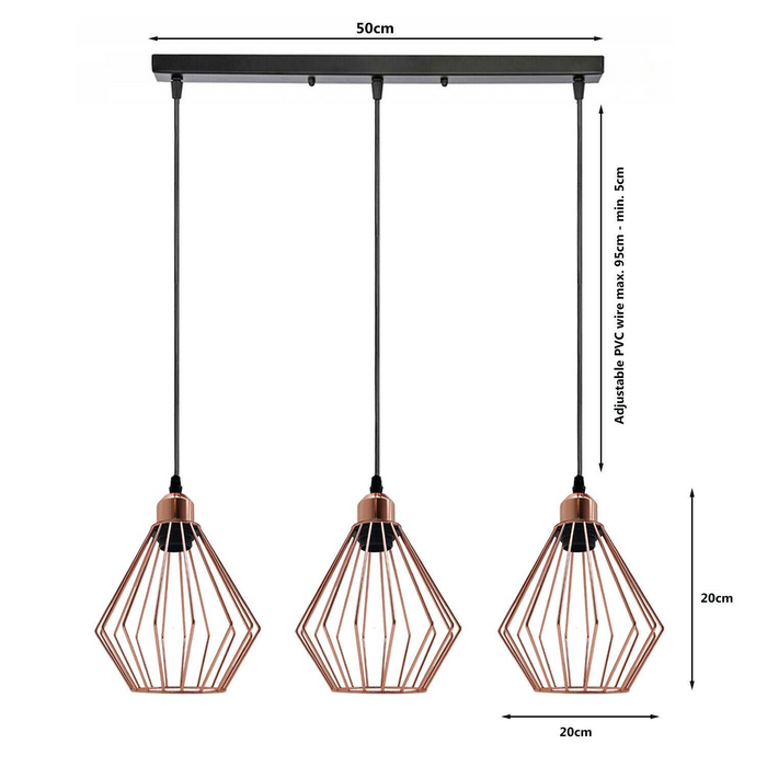 Modern Ceiling Pendant Light Cage Fitting Rose Gold Diamond Vintage Style Lights