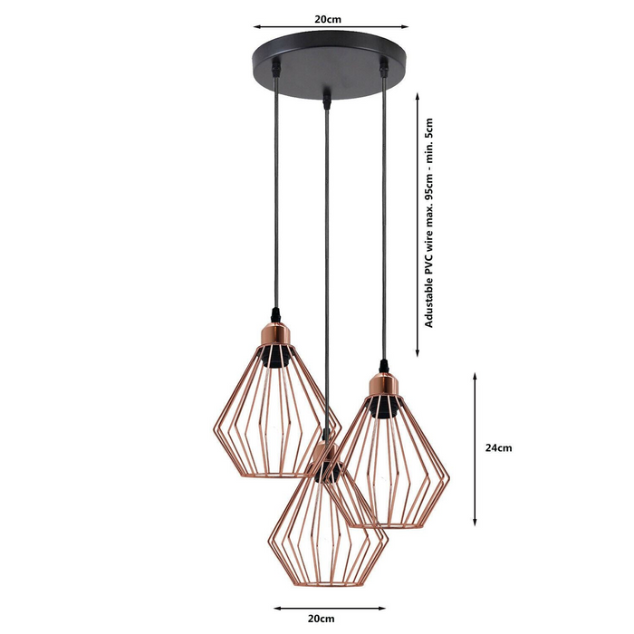 Modern Ceiling Pendant Light Cage Fitting Rose Gold Diamond Vintage Style Lights