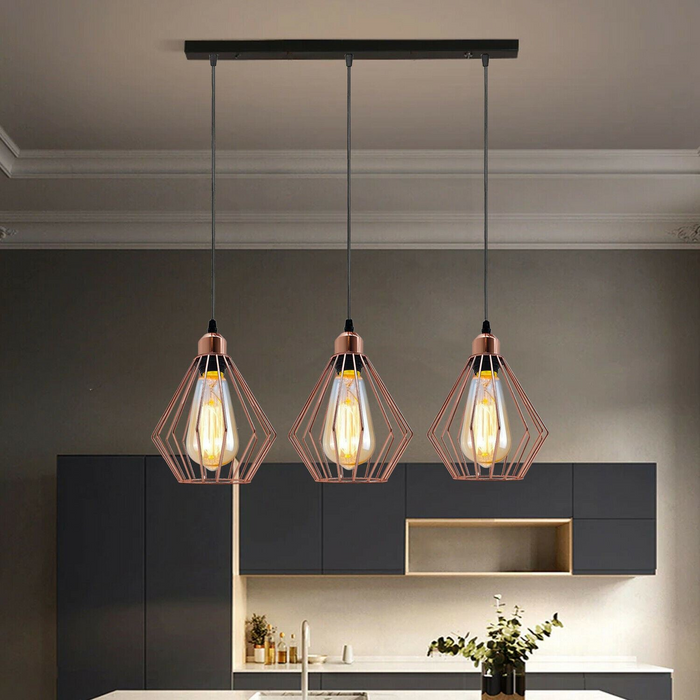 Modern Ceiling Pendant Light Cage Fitting Rose Gold Diamond Vintage Style Lights