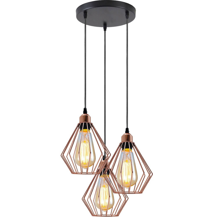 Modern Ceiling Pendant Light Cage Fitting Rose Gold Diamond Vintage Style Lights