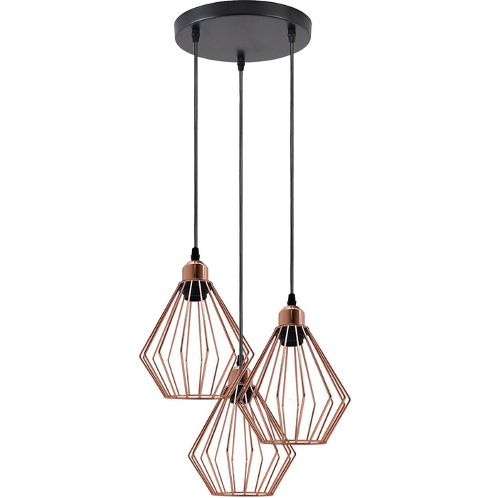 Modern Ceiling Pendant Light Cage Fitting Rose Gold Diamond Vintage Style Lights