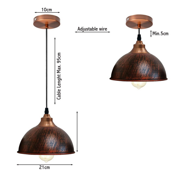 Industrial Ceiling Pendant Light Fitting Metal Dome Shape 21cm