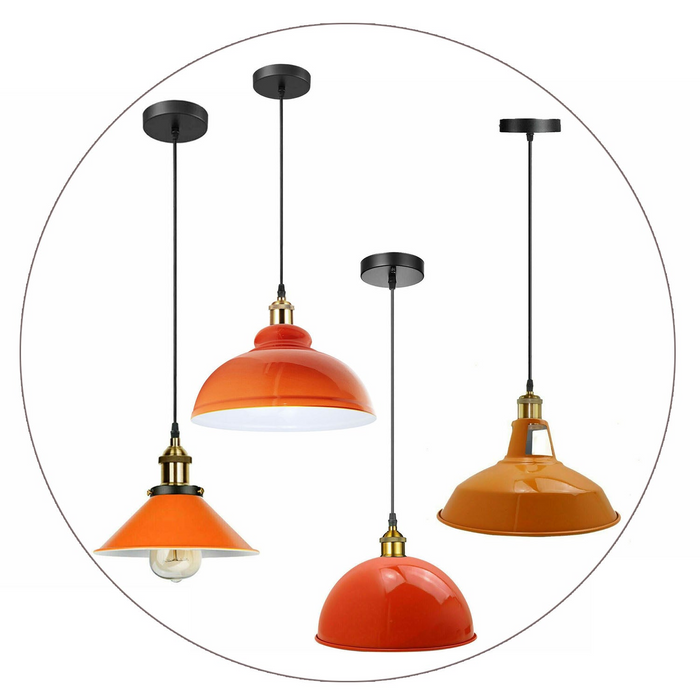 Vintage moderne oranje metalen kap plafond hanglamp binnenarmatuur met verstelbare draad van 95 cm
