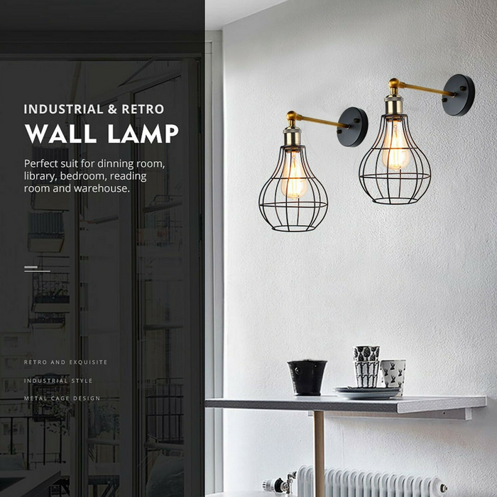Vintage Industrial Wall Light with FREE Bulb Antique Retro Cage Adjustable Wall Sconce Lamp