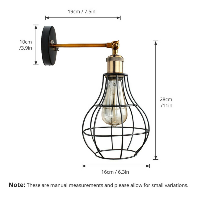 Vintage Industrial Wall Light with FREE Bulb Antique Retro Cage Adjustable Wall Sconce Lamp