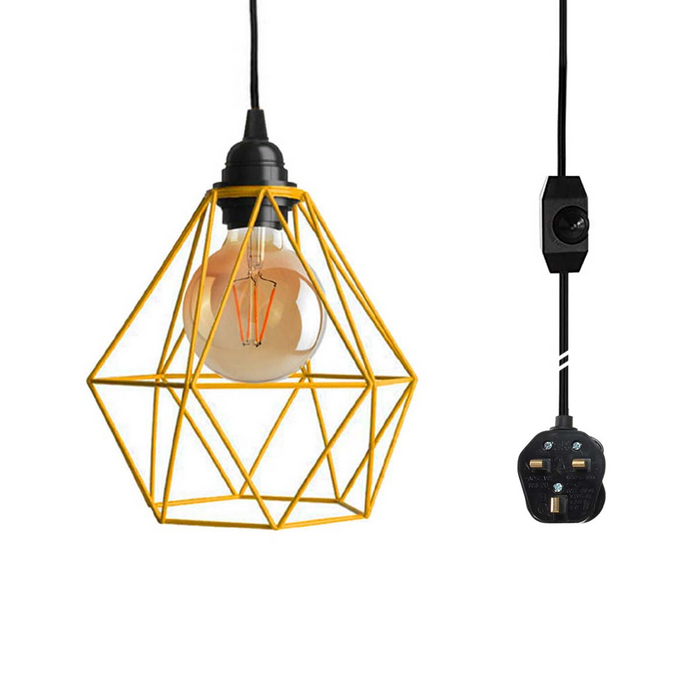 Plug In Pendant With Dimmer Switch 4m Rubber Cable Diamond Cage Lighting Kit