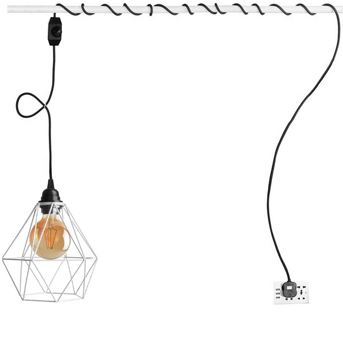 Plug In Pendant With Dimmer Switch 4m Rubber Cable Diamond Cage Lighting Kit