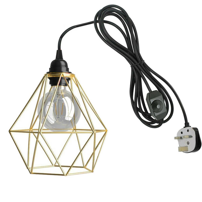 Plug In Pendant With Dimmer Switch 4m Rubber Cable Diamond Cage Lighting Kit