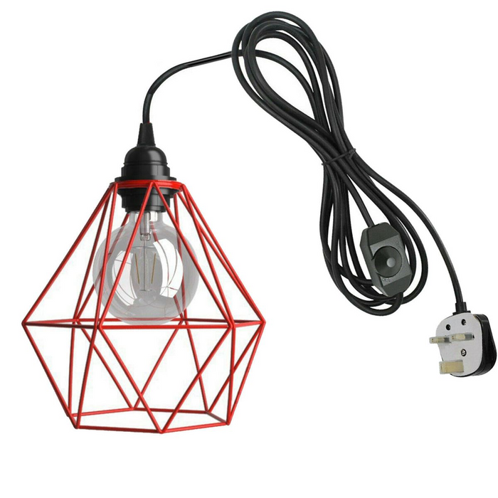 Plug In Pendant With Dimmer Switch 4m Rubber Cable Diamond Cage Lighting Kit