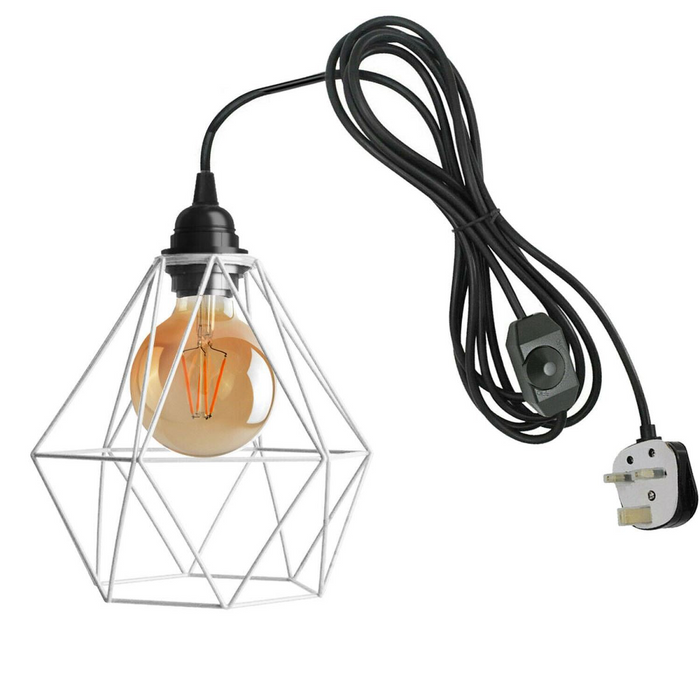 Plug In Pendant With Dimmer Switch 4m Rubber Cable Diamond Cage Lighting Kit