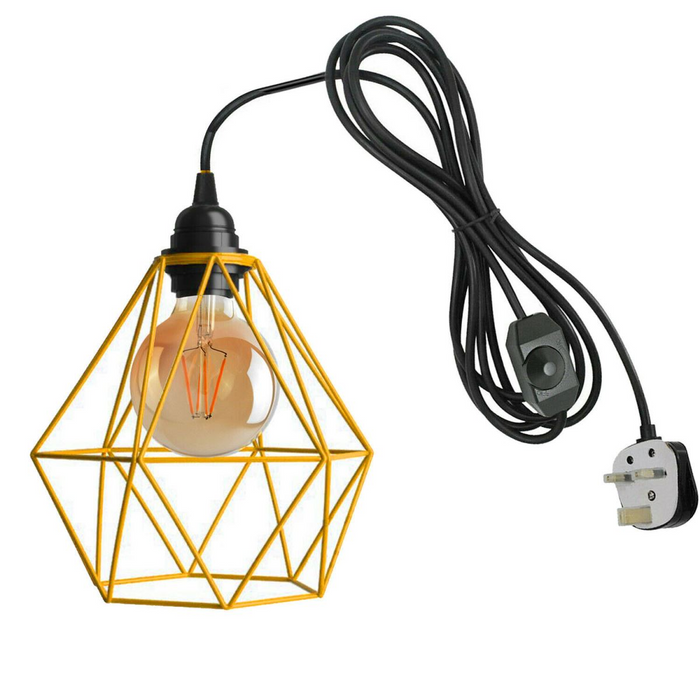 Plug In Pendant With Dimmer Switch 4m Rubber Cable Diamond Cage Lighting Kit