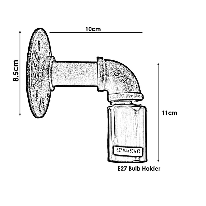Zwarte waterpijpwandlamp Industriële enkele wandarmatuur