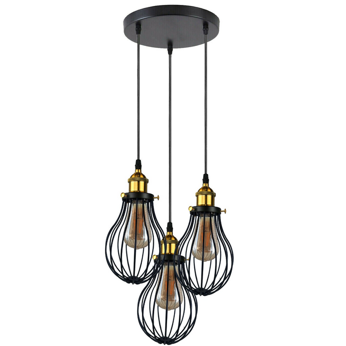 Industriële 3 koppen Zwarte hangende hanger Accessoires Plafondlamp Cover Decoratieve kooilamp