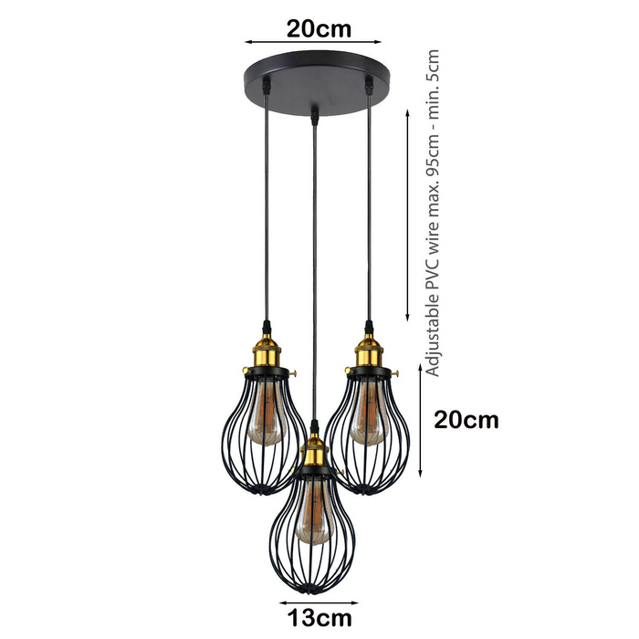 Industriële 3 koppen Zwarte hangende hanger Accessoires Plafondlamp Cover Decoratieve kooilamp