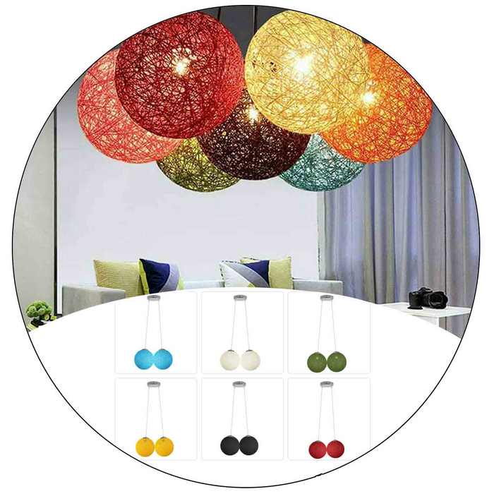 Modern Industrial Rattan Wicker Woven Ball Globe Two Outlet Pendant Light Hanging Ceiling Lamp For Bedroom, Kitchen, Study room