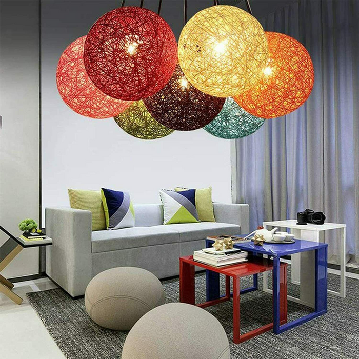 Modern Industrial Rattan Wicker Woven Ball Globe Two Outlet Pendant Light Hanging Ceiling Lamp For Bedroom, Kitchen, Study room