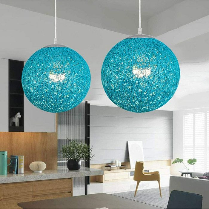 Modern Industrial Rattan Wicker Woven Ball Globe Two Outlet Pendant Light Hanging Ceiling Lamp For Bedroom, Kitchen, Study room