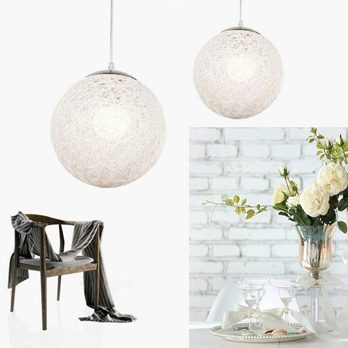 Modern Industrial Rattan Wicker Woven Ball Globe Two Outlet Pendant Light Hanging Ceiling Lamp For Bedroom, Kitchen, Study room