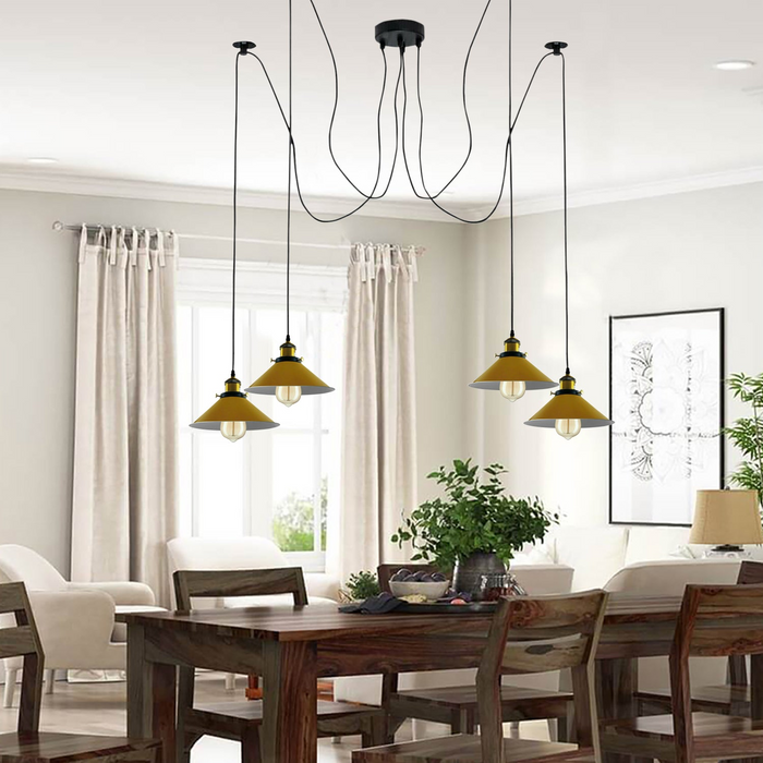 Modern large spider Braided Pendant lamp 4heads Clusters of Hanging Yellow Cone Shades Ceiling Lamp Lighting