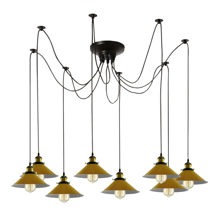 Moderne grote spin gevlochten hanglamp 8 koppen clusters van hangende gele kegelvormige tinten plafondlampverlichting